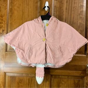 Pink fox hooded child's poncho with fox face and tail design 9-12 months